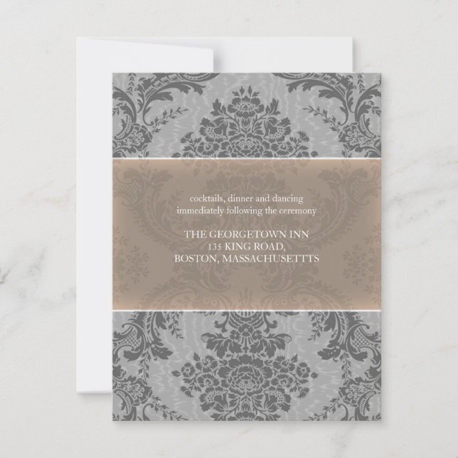 Lavendel Eleganter Damask-Empfang Einladung (Vorderseite)