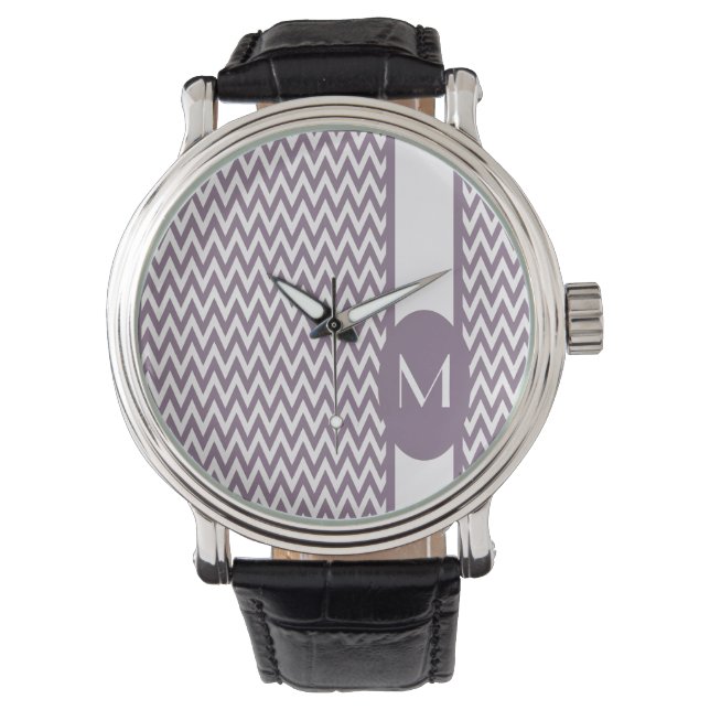 Lavendel Elegantes Zickzack Design mit Monogramm Armbanduhr (Vorderseite)