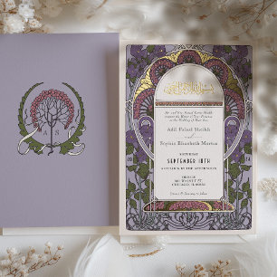 Lavendel-Eleganz Islamisches Gold & Florale Akzent Folieneinladung