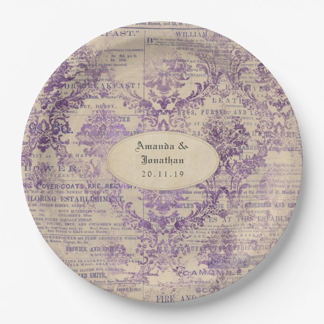 Lavendel-Ephemera-Hochzeit Pappteller (Vorderseite)