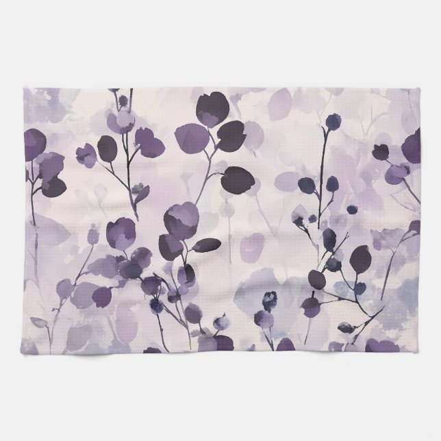 Lavendel-Eukalyptus-Aquarell-Blumen  Geschirrtuch (Horizontal)