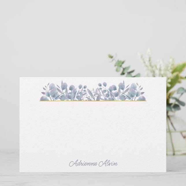 Lavendel-Eukalyptus-Aquarell-Rahmen Briefpapier (Stehend Vorderseite)