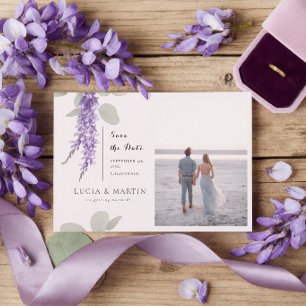Lavendel-Eukalyptus-Blätter Foto Save The Date Einladung