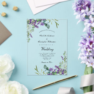Lavendel-Eukalyptus-Blumen-Botanische-Hochzeit Acryleinladungen