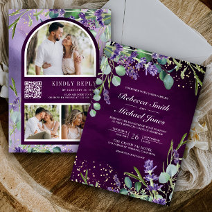 Lavendel-Eukalyptus-Foto Lila QR-Code Hochzeit Einladung