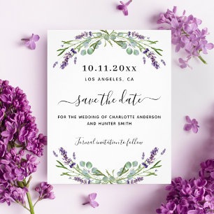 Lavendel-Eukalyptus-Hochzeitsbudget Save-the-Date- Flyer