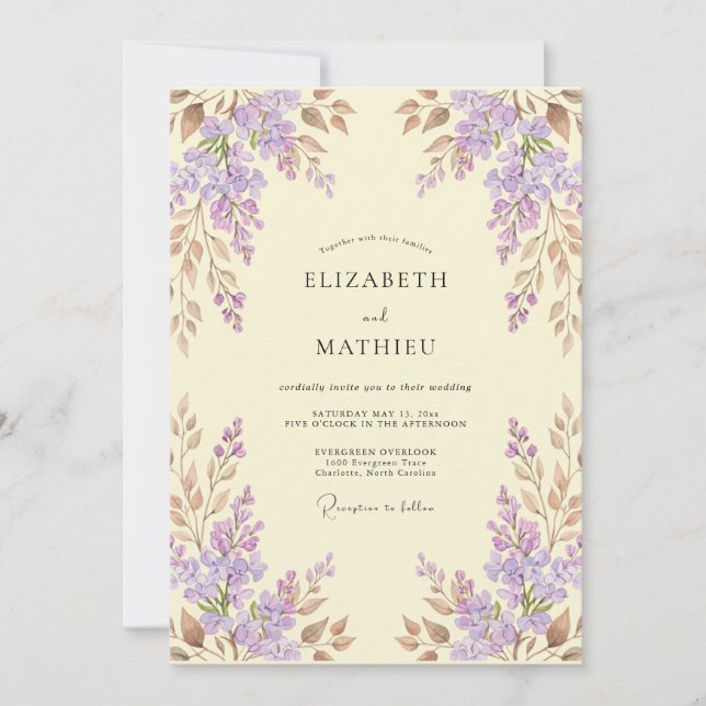 Lavendel-Ewiger Frühzeitiger Hochzeit Einladung (Vorderseite)