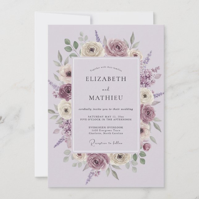 Lavendel Exquisite Florale Hochzeit Einladung (Vorderseite)