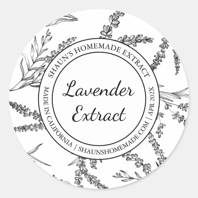 Lavendel Extract Sketch Modern Label Runder Aufkleber (Vorderseite)