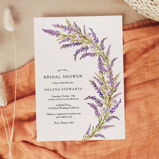 Lavendel Fall Blumenwasser-Brautparty Einladung (Fall lavender floral watercolor chic bridal shower invitation)