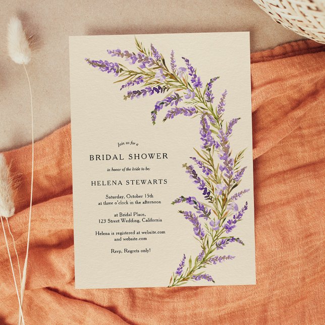 Lavendel Fall Blumenwasser-Brautparty Einladung (Fall lavender floral watercolor chic bridal shower invitation on ivory)