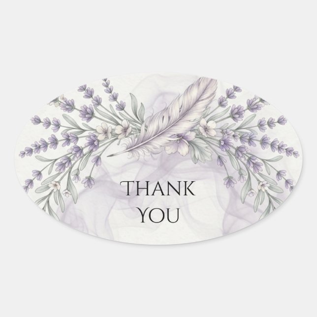 Lavendel-Feder-Boho-Hochzeits-Dankeschön Ovaler Aufkleber (Vorderseite)