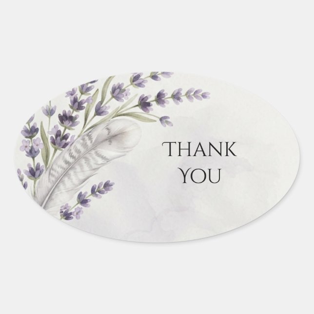 Lavendel-Feder-Zweig-Hochzeitsgeschenk Ovaler Aufkleber (Vorderseite)