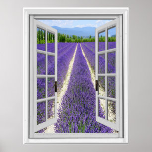 Lavendel-Feld-Fake-Fenster-Ansicht Poster
