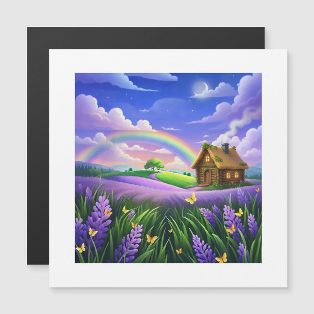 Lavendel-Feld-Regenbogen-Hütte Traum Magnetkarte (Vorne/Hinten)