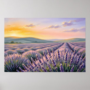 Lavendel-Feld-Sonnenuntergang Fine Art Druck – Poster