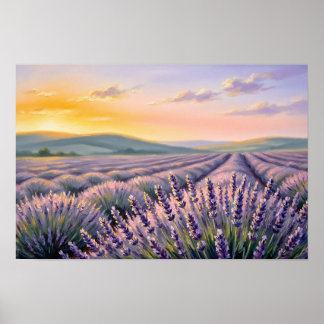 Lavendel-Feld-Sonnenuntergang Fine Art Druck – Poster