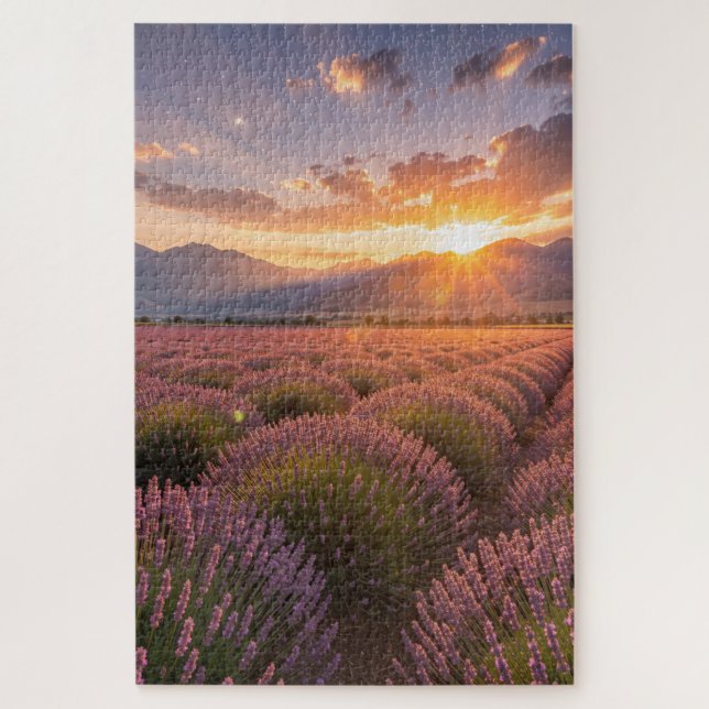 Lavendel-Feld-Sonnenuntergangs-Puzzle Puzzle (Vertikal)