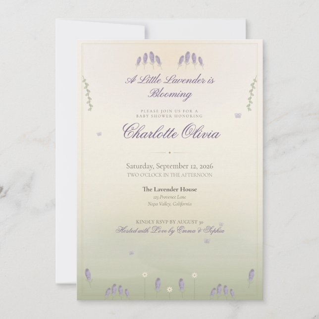 Lavendel-Felder-Baby-Shower-Einladung (Vorderseite)