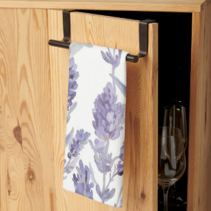 Lavendel Felder   Lila Aquarell Blumenmuster Geschirrtuch