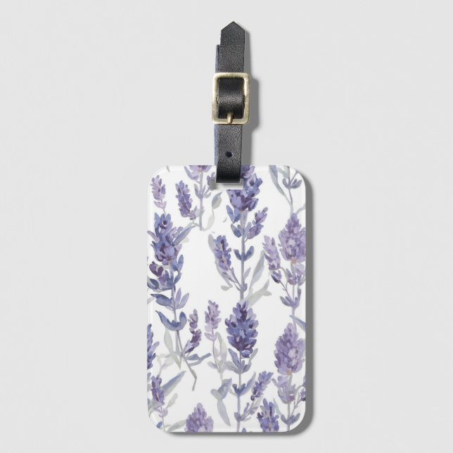 Lavendel Felder | Lila Wasserfarben-Blumenmuster Gepäckanhänger (Vorderseite Vertikal)