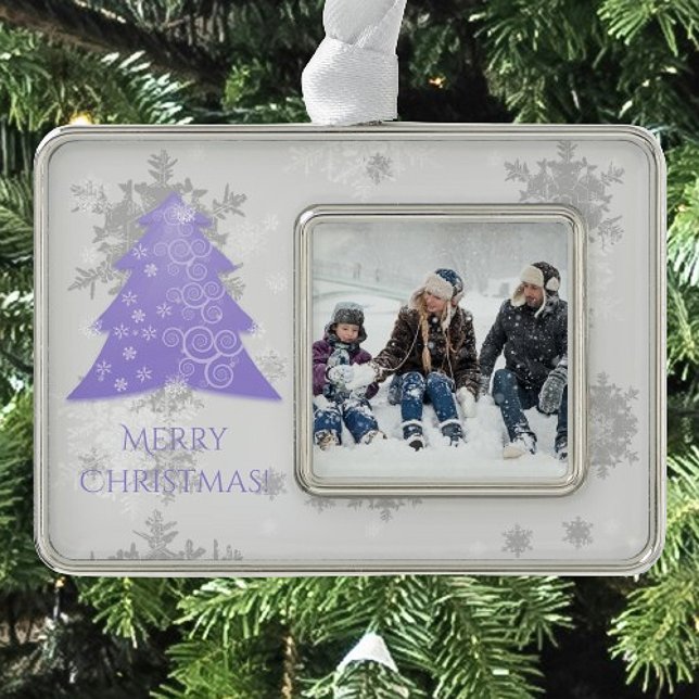 Lavendel Festlicher Weihnachtsbaum Gerahmte Orname Rahmen-Ornament Silber (Lavender Festive Christmas Tree Framed Ornament)