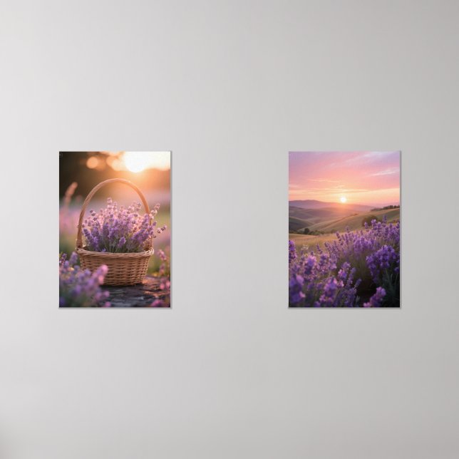 Lavendel Field at Sunset - Lila Landschaft in Sere Bilderwand Sets (Vorderseite)