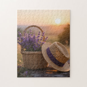 Lavendel Field at Sunset - Lila Landschaft in Sere Puzzle