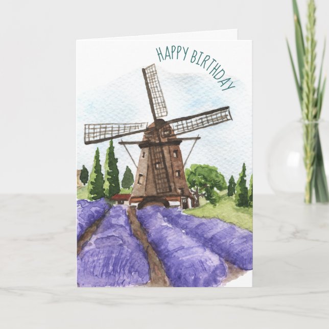 Lavendel Fields und Windmill Geburtstagskarte Karte (Vorderseite)