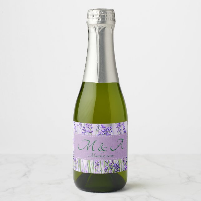 Lavendel Fields Wedding Mini Sparkling Weinlabel (Vorderseite)