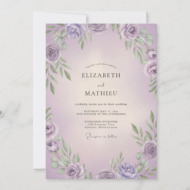 Lavendel Flieder Blatt Hochzeit Einladung (Vorderseite)