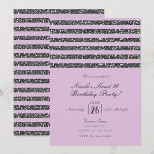 Lavendel Flieder Lila Silber Glitter Streifen Part Einladung
