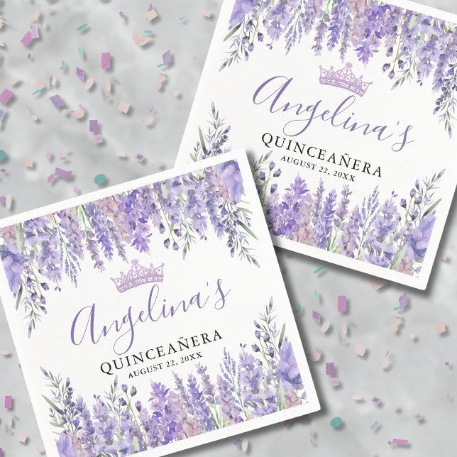 Lavendel Floral Lila Quinceanera Serviette (Lavender Floral Purple Quinceanera Napkins)