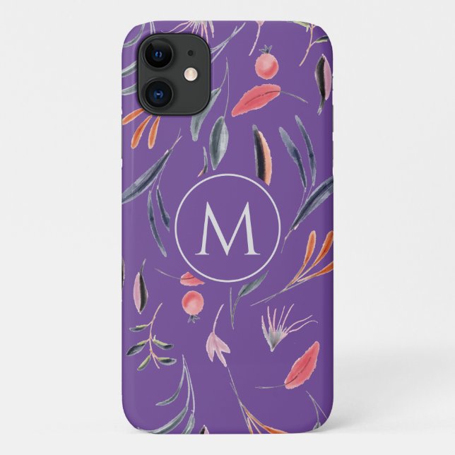 Lavendel floral MONOGRAM Custom Personalisiert Case-Mate iPhone Hülle (Rückseite)