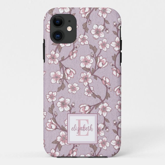 Lavendel Floral Monogram Phone Case (Rückseite)