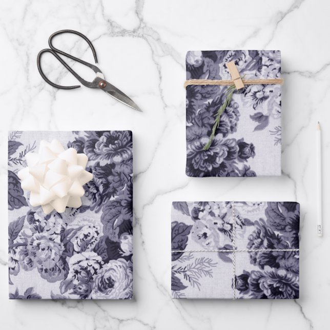 Lavendel Floral Peonies Dahlias Asters Rose Geschenkpapier Set (Vorderseite)