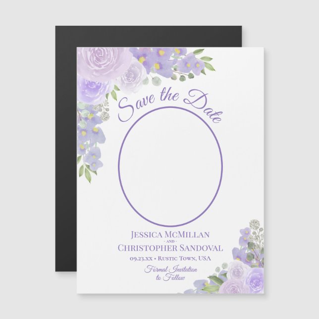 Lavendel Floral Save the Date Oval Foto Magnet (Vorne/Hinten)