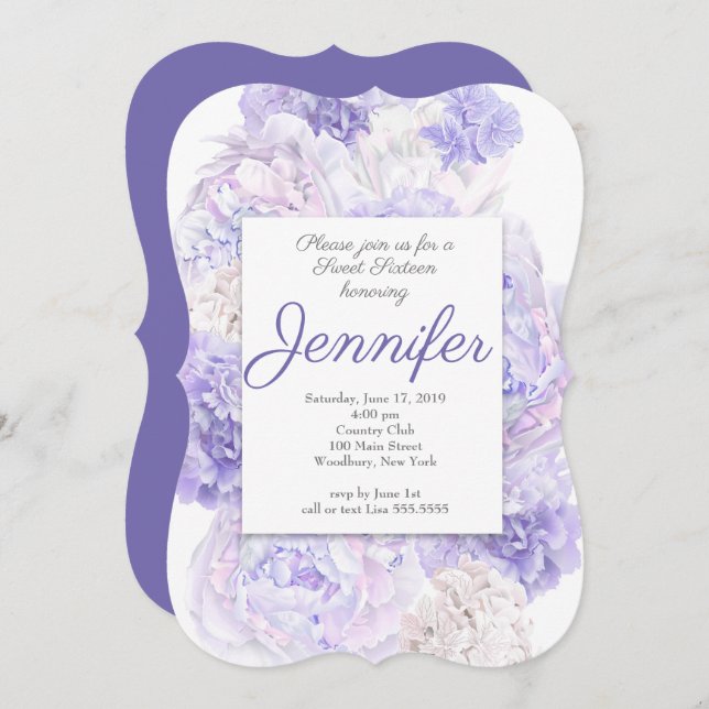 Lavendel Floral Sweet 16 Einladung (Vorne/Hinten)