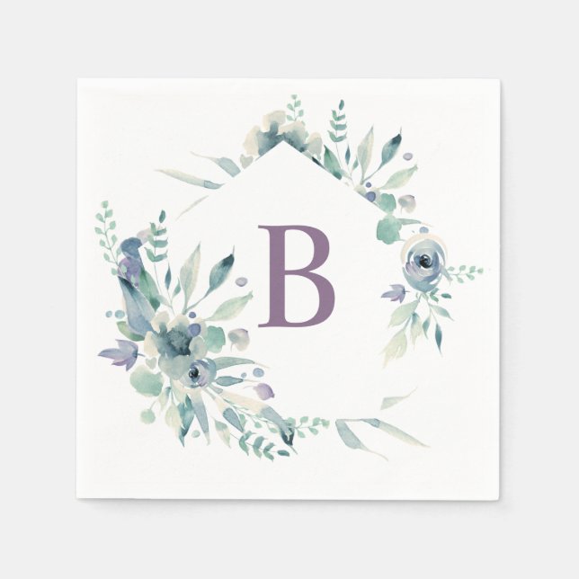 Lavendel Floral Watercolor Monogram Napkin Serviette (Vorderseite)