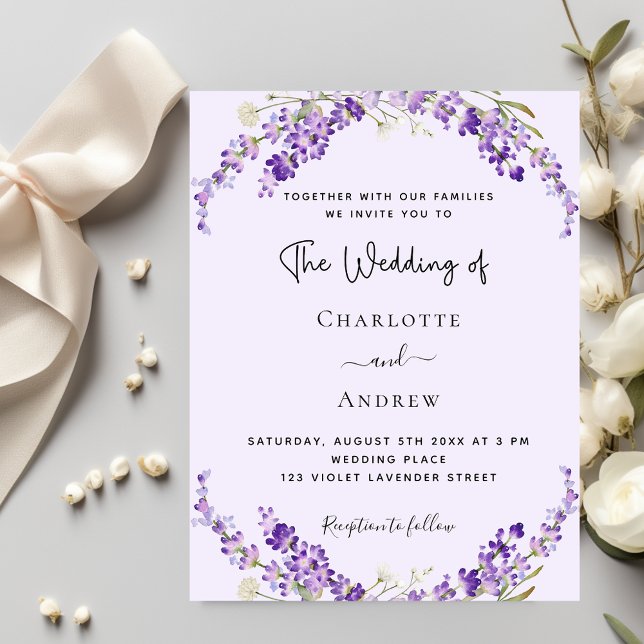 Lavendel-florale Violett-Hochzeitseinladung (Von Creator hochgeladen)