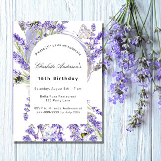 Lavendel florale weiße violette Geburtstagsparty Einladung