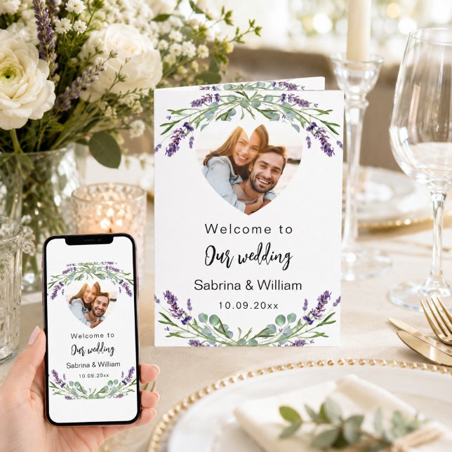 Lavendel Florals Foto Willkommensmenü Einladung (Von Creator hochgeladen)