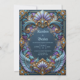 Lavendel Flügel Fantasy-Hochzeit Einladung