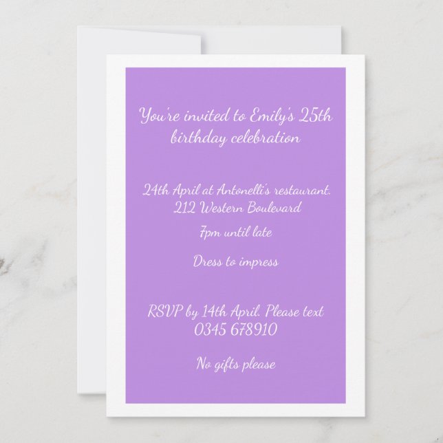 Lavendel Foto personalisierbare Geburtstagseinladu Einladung (Vorderseite)