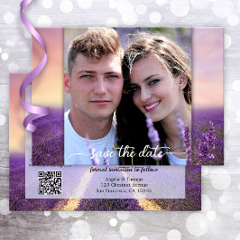 Lavendel Foto QR Code Save the Date Karte