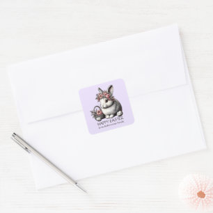 Lavendel Fresh Floral Wreath Oster Bunny Rabbit Quadratischer Aufkleber