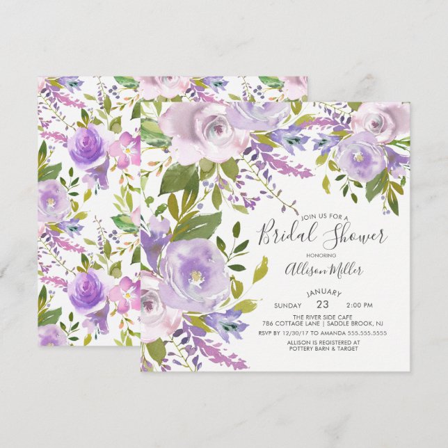 Lavendel-Frühlings-BlumenBrautparty-Einladung Einladung (Vorne/Hinten)