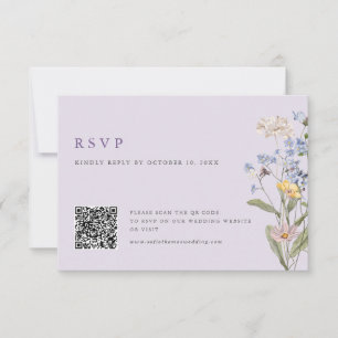 Lavendel-Frühlings-Wildblumenwiese-Hochzeit QR-Cod RSVP Karte