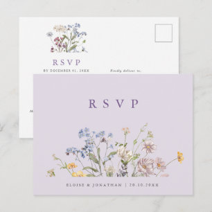 Lavendel-Frühlings-Wildblumenwiese-Hochzeits-RSVP Postkarte