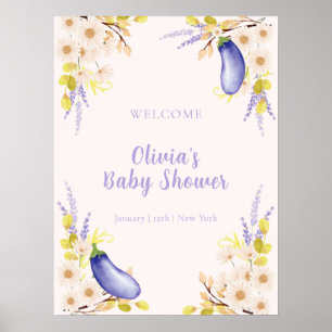 Lavendel Gänseblümchen Blumen Aubergine Baby Showe Poster